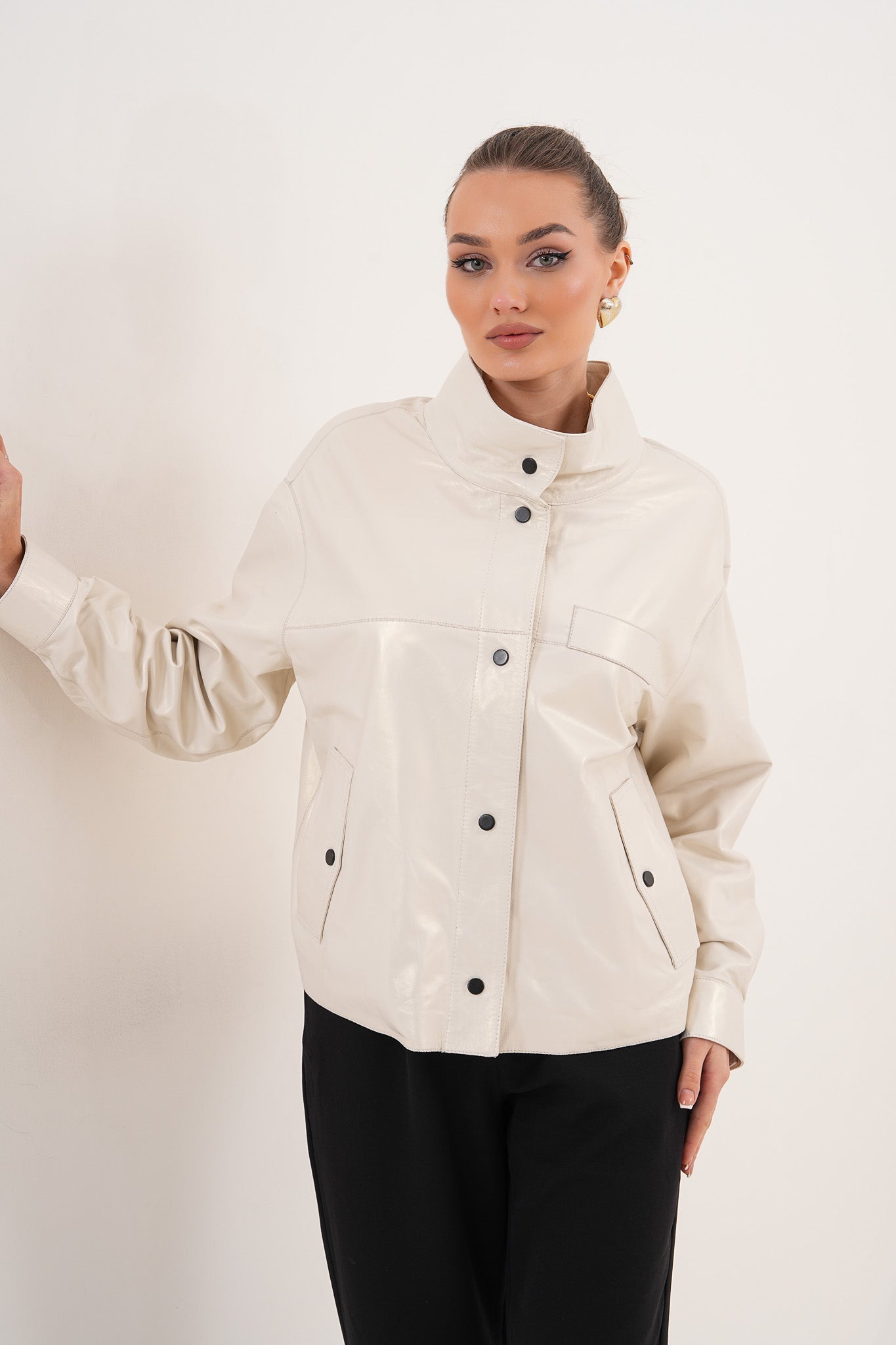 The Velmira Reversible Ivory Leather Jacket - Vinci Leather