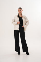 The Velmira Reversible Ivory Leather Jacket - Vinci Leather