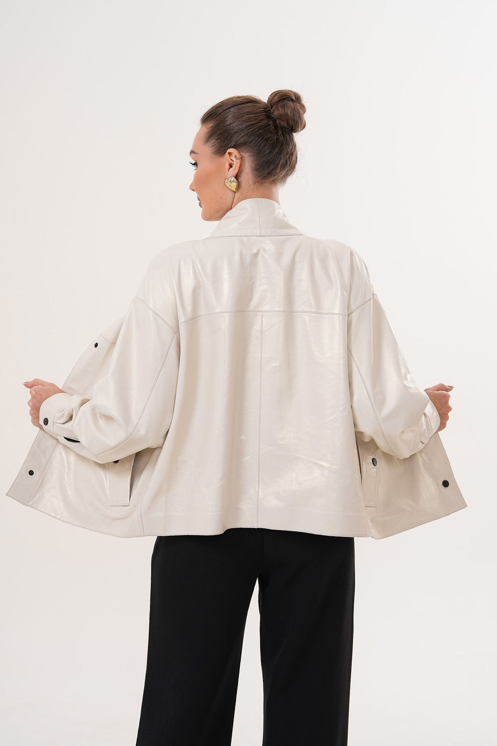The Velmira Reversible Ivory Leather Jacket - Vinci Leather