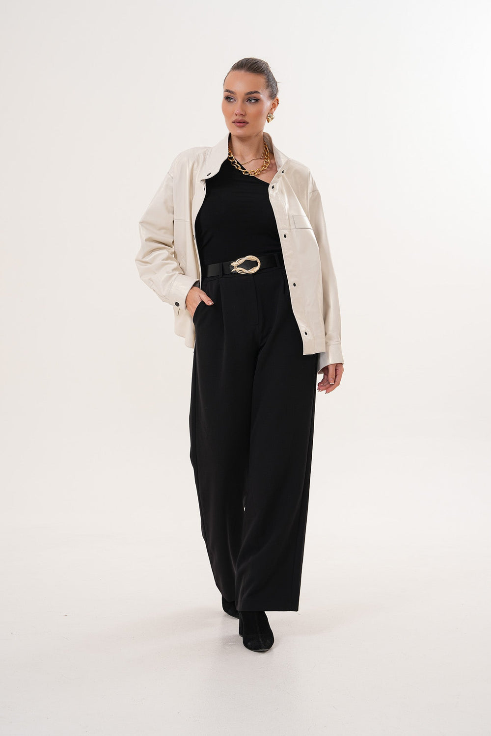 The Velmira Reversible Ivory Leather Jacket - Vinci Leather
