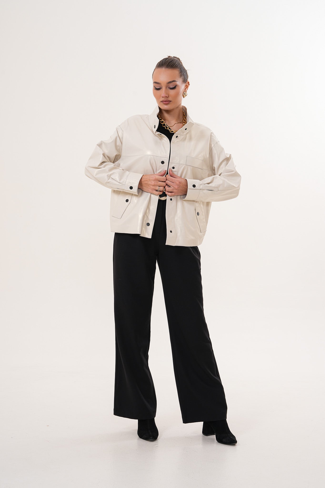 The Velmira Reversible Ivory Leather Jacket - Vinci Leather