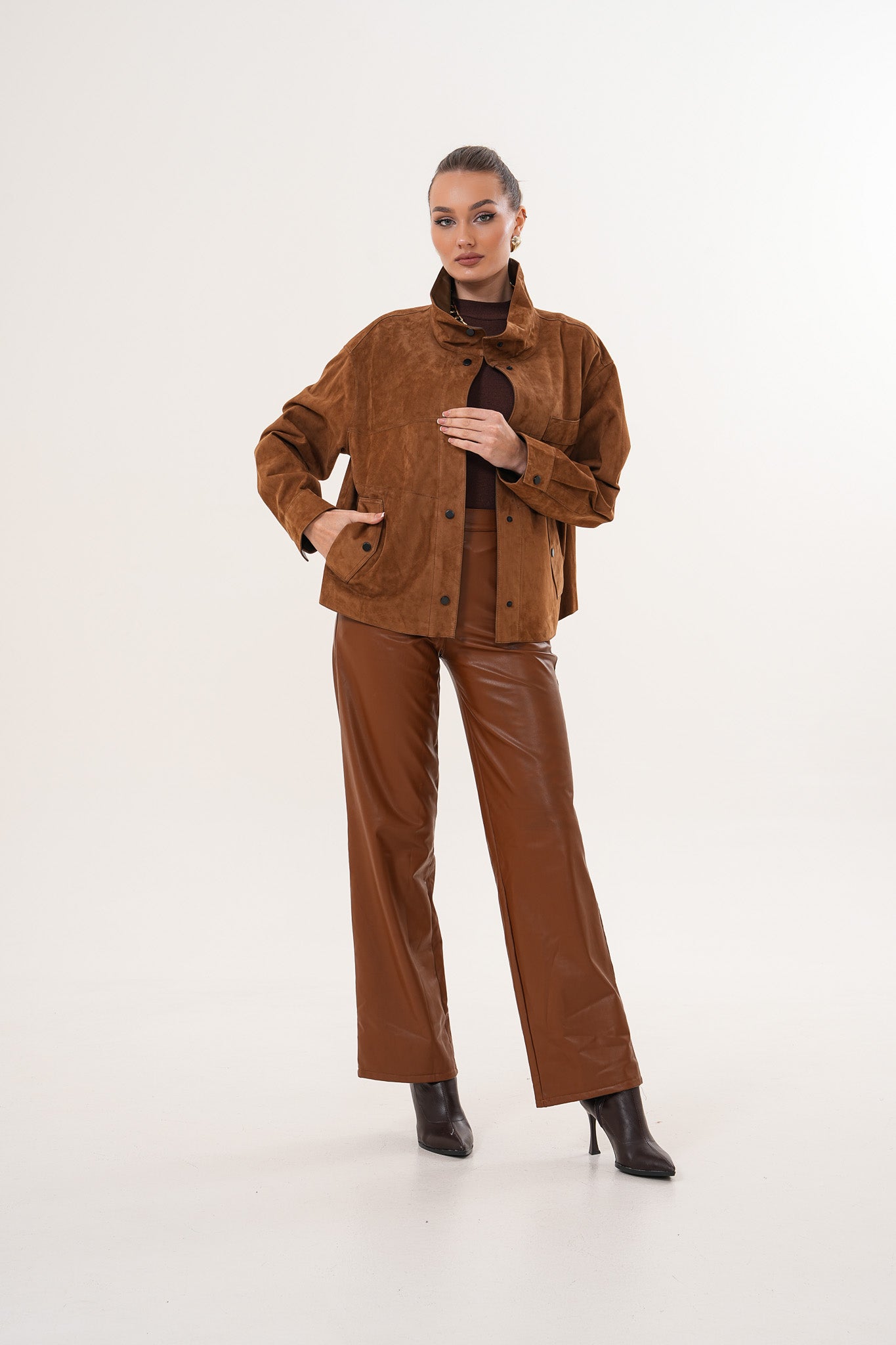 The Ravessa Reversible Brown Suede Leather Jacket - Vinci Leather