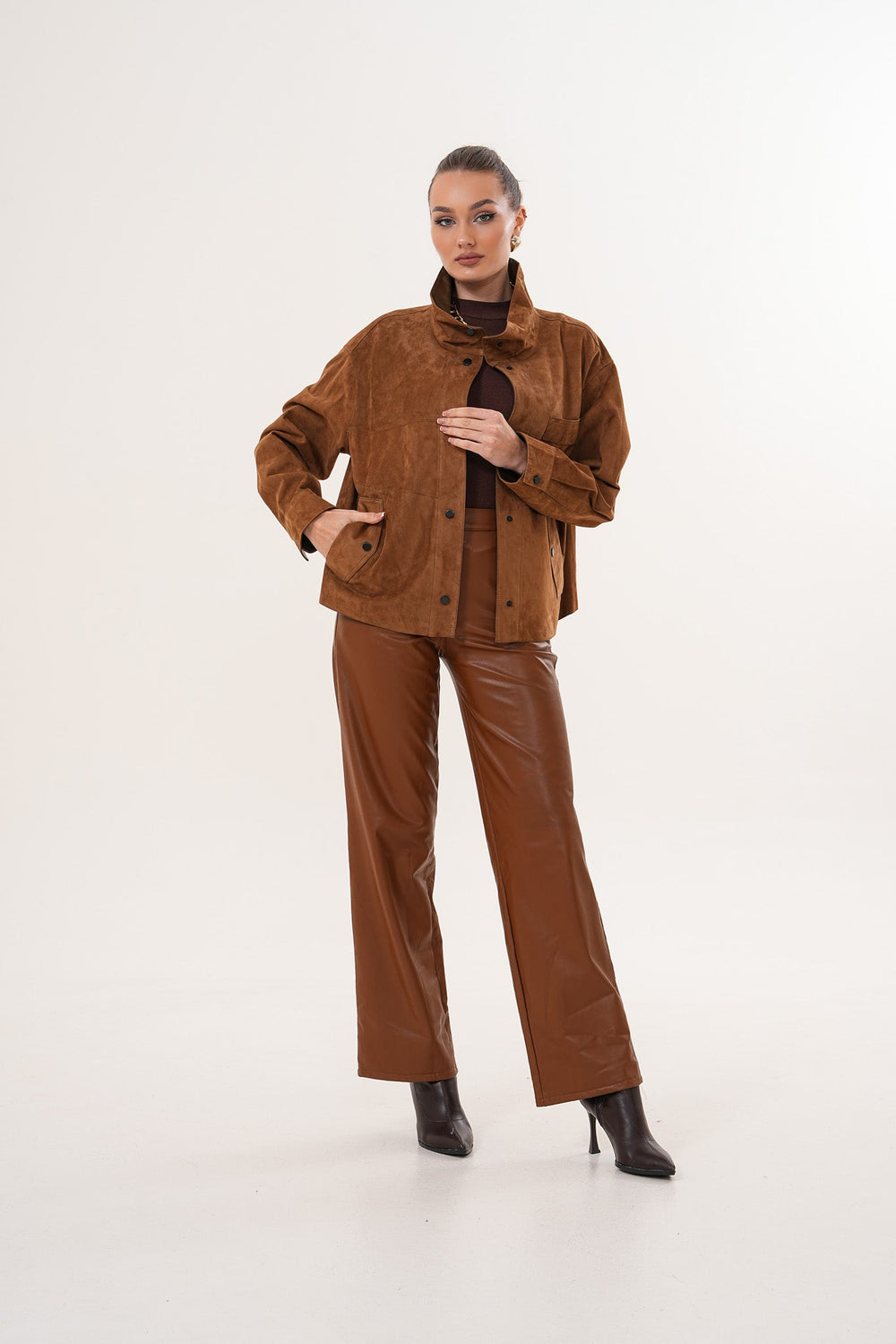 The Ravessa Reversible Brown Suede Leather Jacket - Vinci Leather