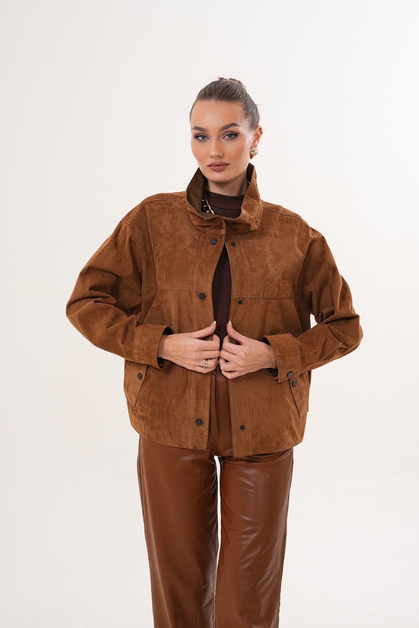 The Ravessa Reversible Brown Suede Leather Jacket - Vinci Leather