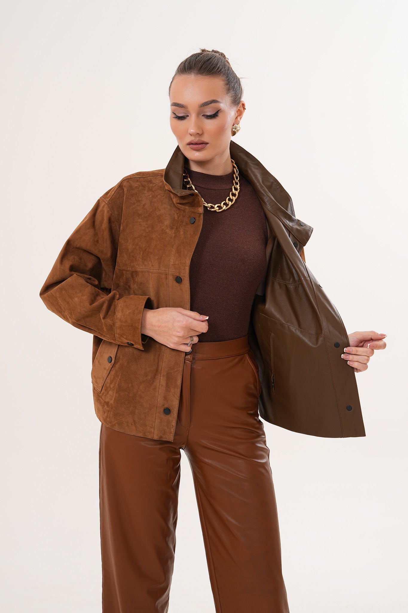 The Ravessa Reversible Brown Suede Leather Jacket - Vinci Leather