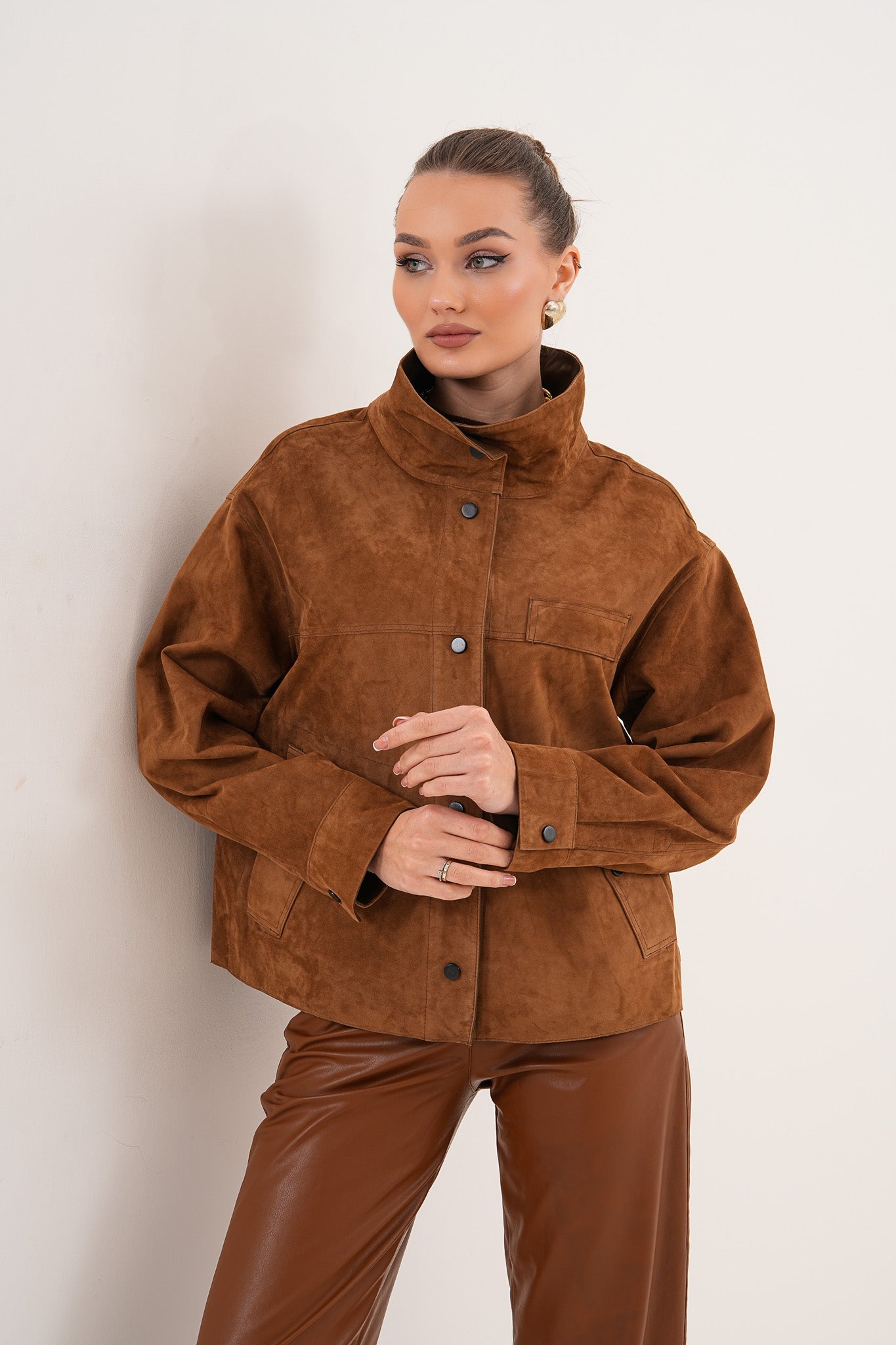 The Ravessa Reversible Brown Suede Leather Jacket - Vinci Leather