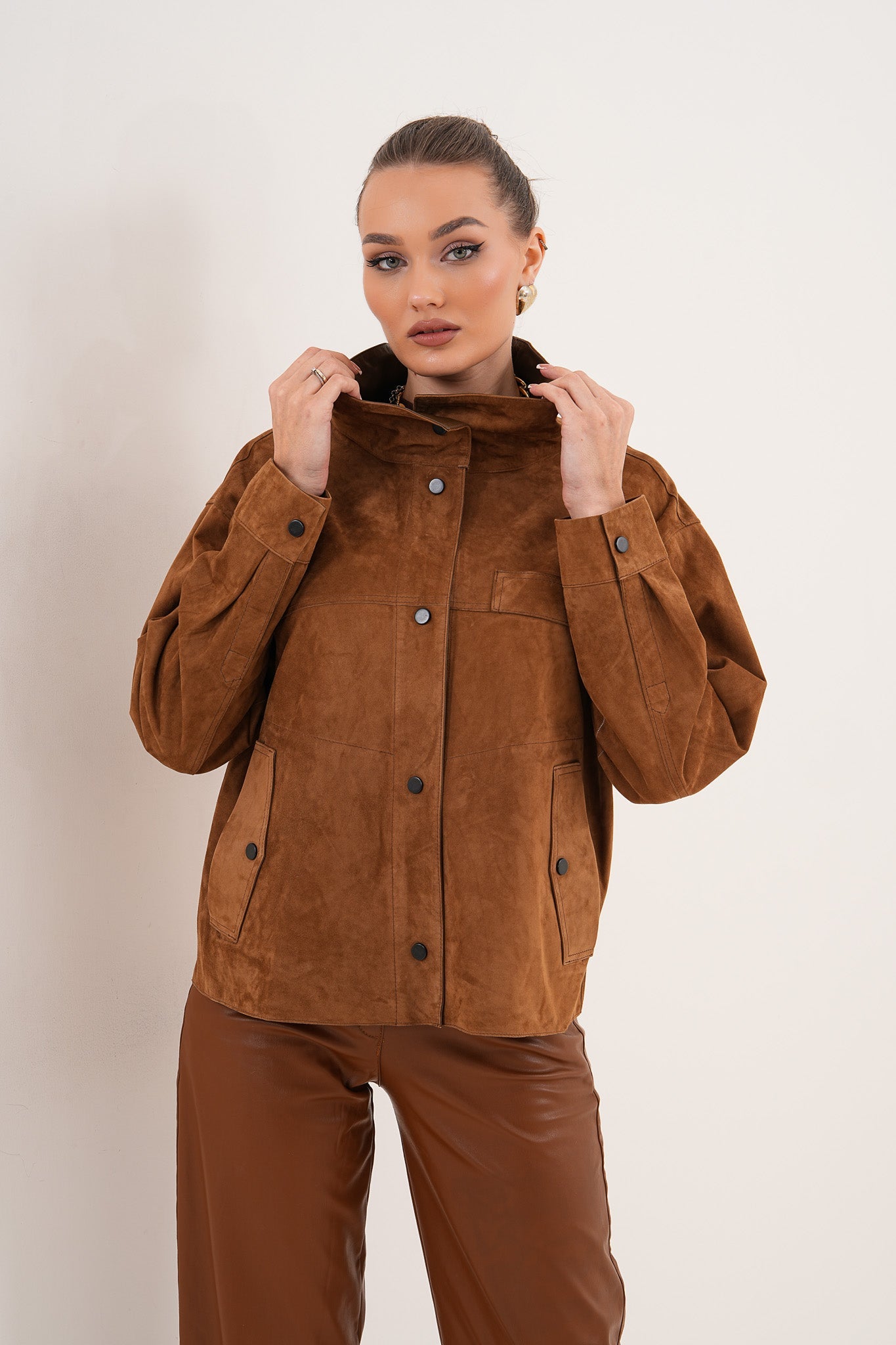 The Ravessa Reversible Brown Suede Leather Jacket - Vinci Leather