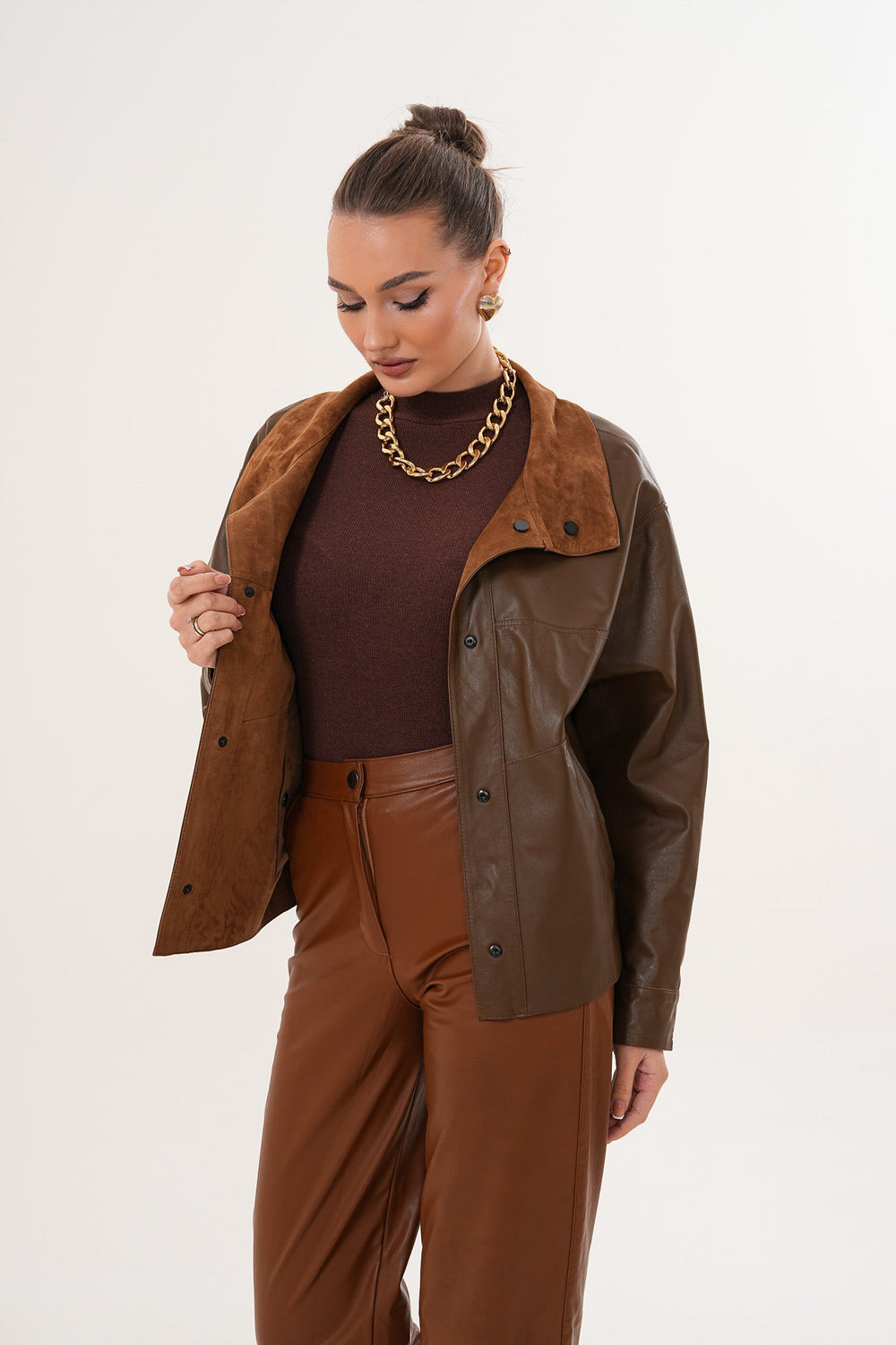 The Ravessa Reversible Brown Suede Leather Jacket - Vinci Leather