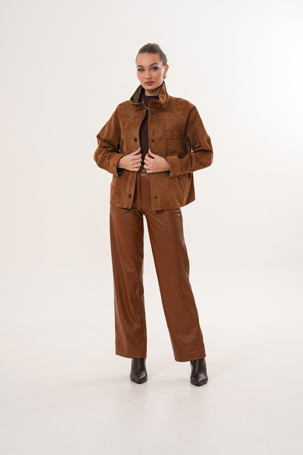The Ravessa Reversible Brown Suede Leather Jacket - Vinci Leather