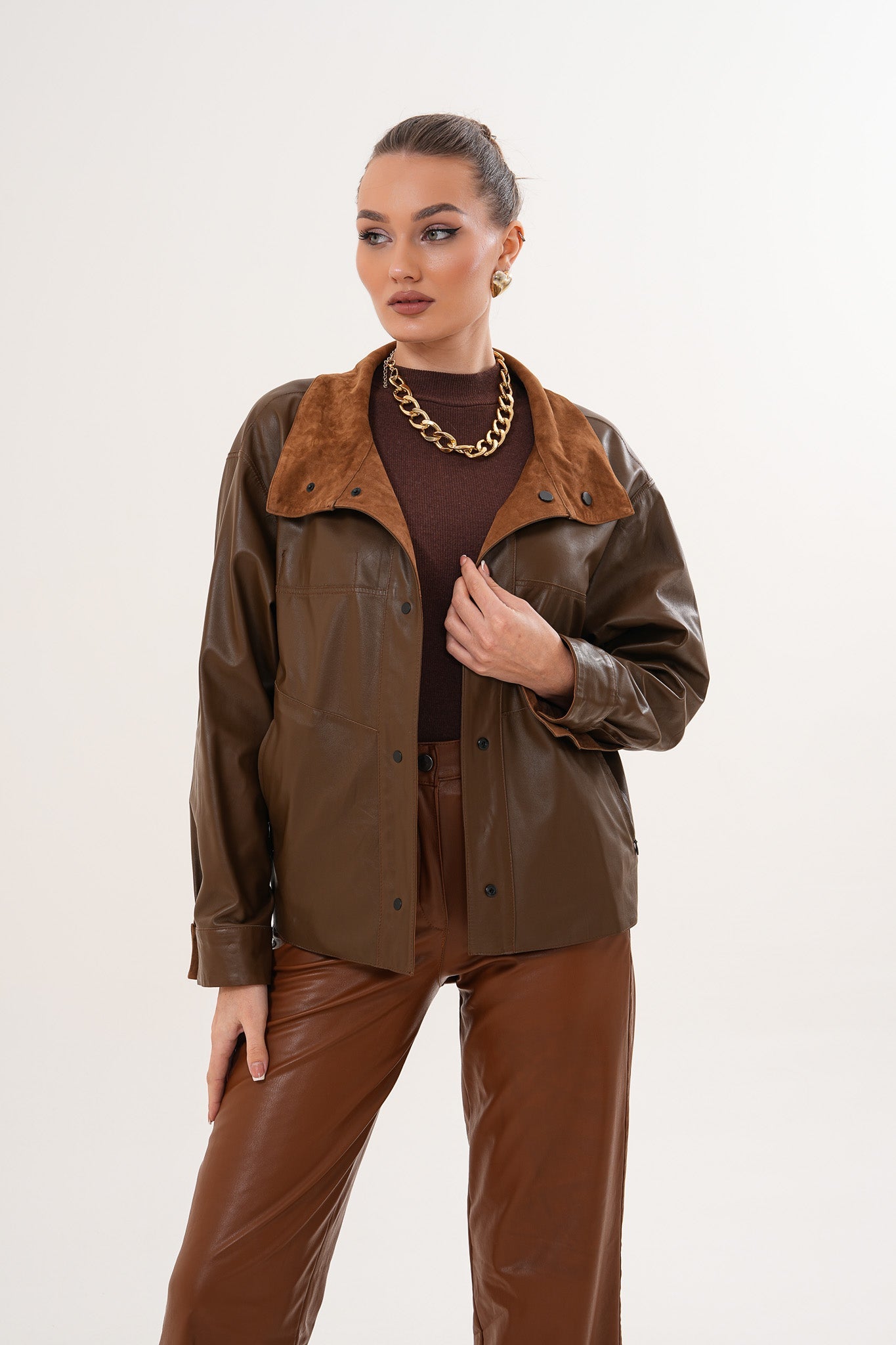 The Ravessa Reversible Brown Suede Leather Jacket - Vinci Leather