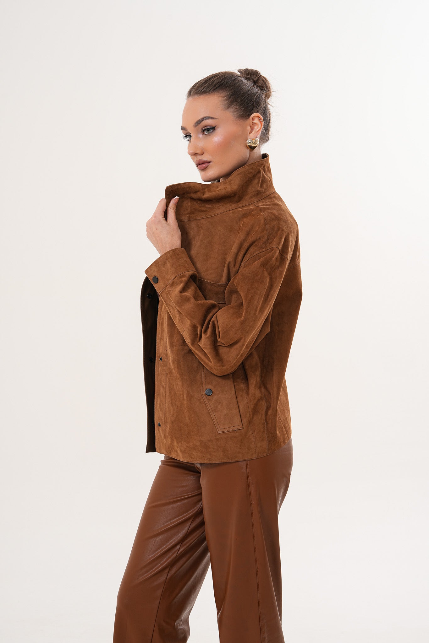 The Ravessa Reversible Brown Suede Leather Jacket - Vinci Leather