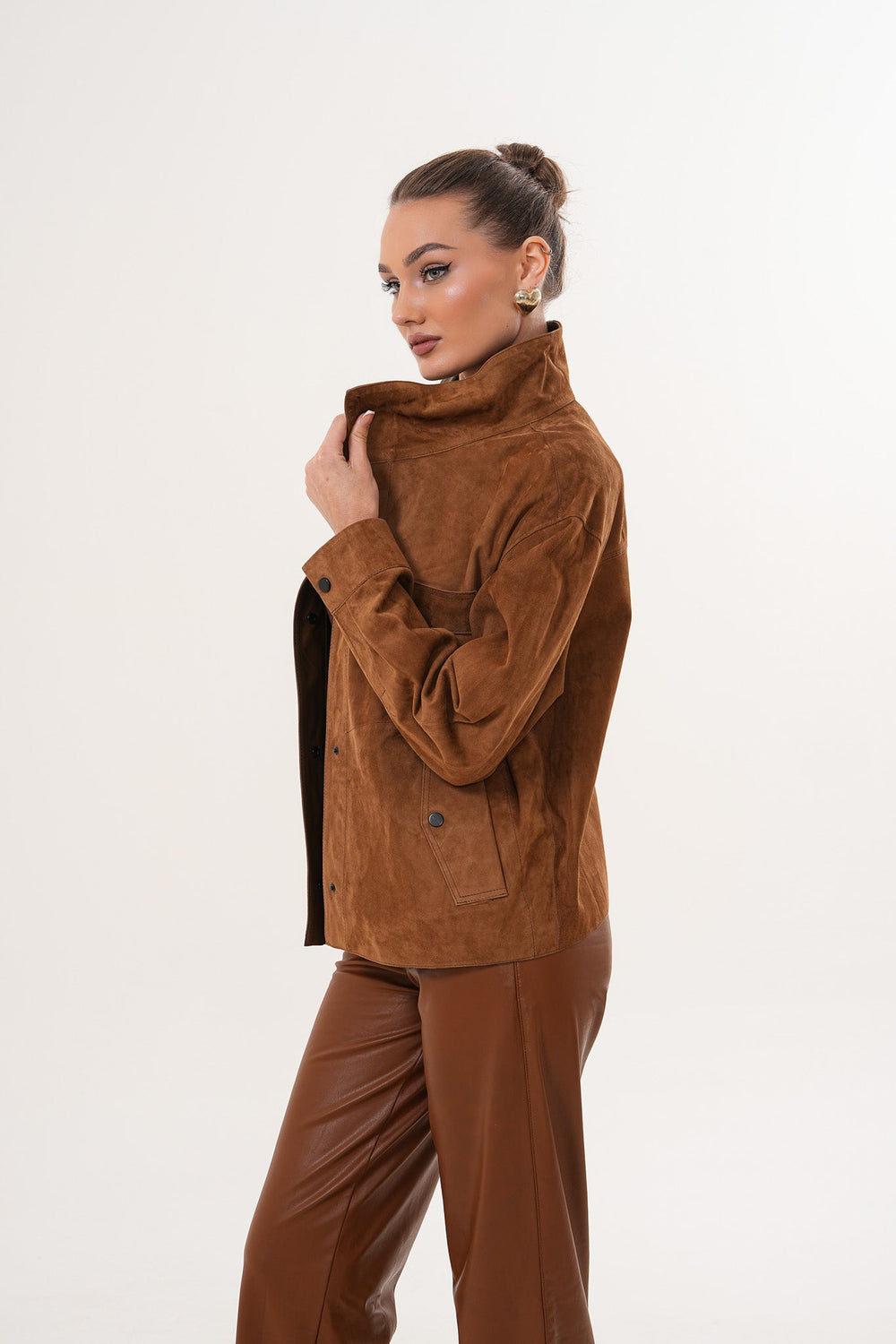 The Ravessa Reversible Brown Suede Leather Jacket - Vinci Leather