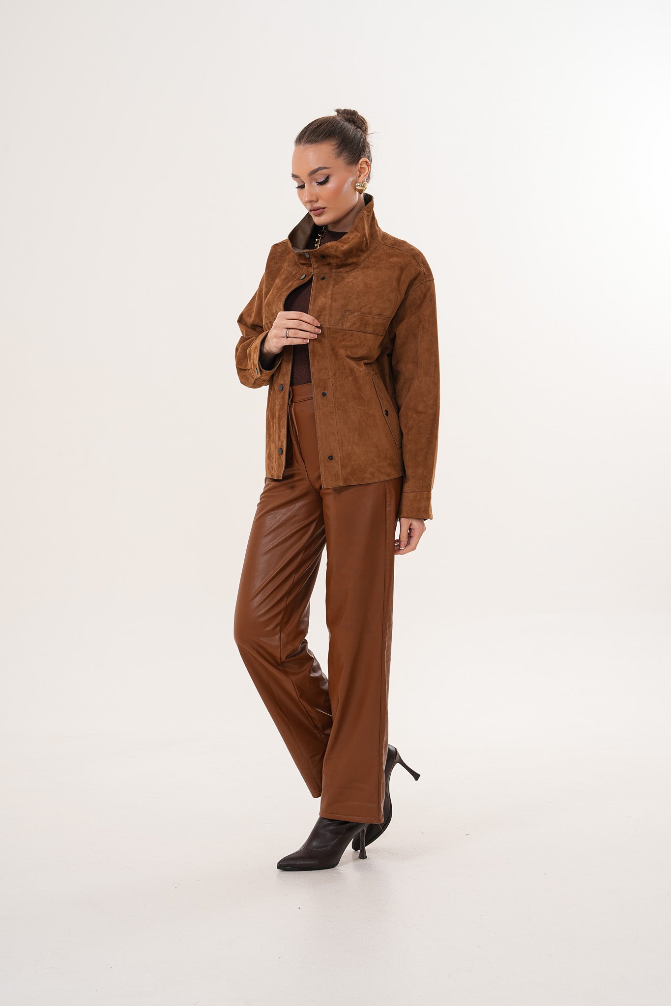 The Ravessa Reversible Brown Suede Leather Jacket - Vinci Leather
