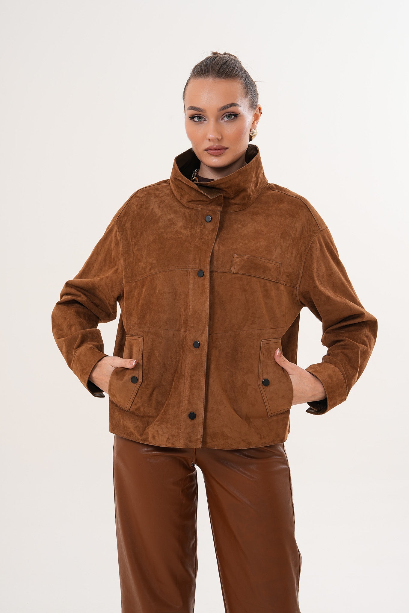 The Ravessa Reversible Brown Suede Leather Jacket - Vinci Leather