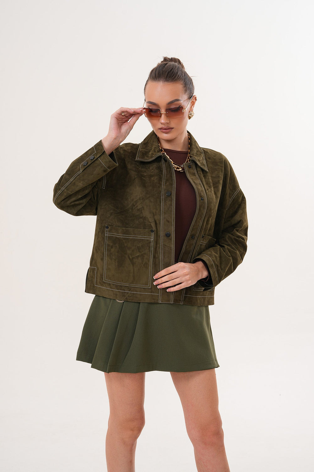 The Solviera Reversible Olive Suede Leather Jacket - Vinci Leather