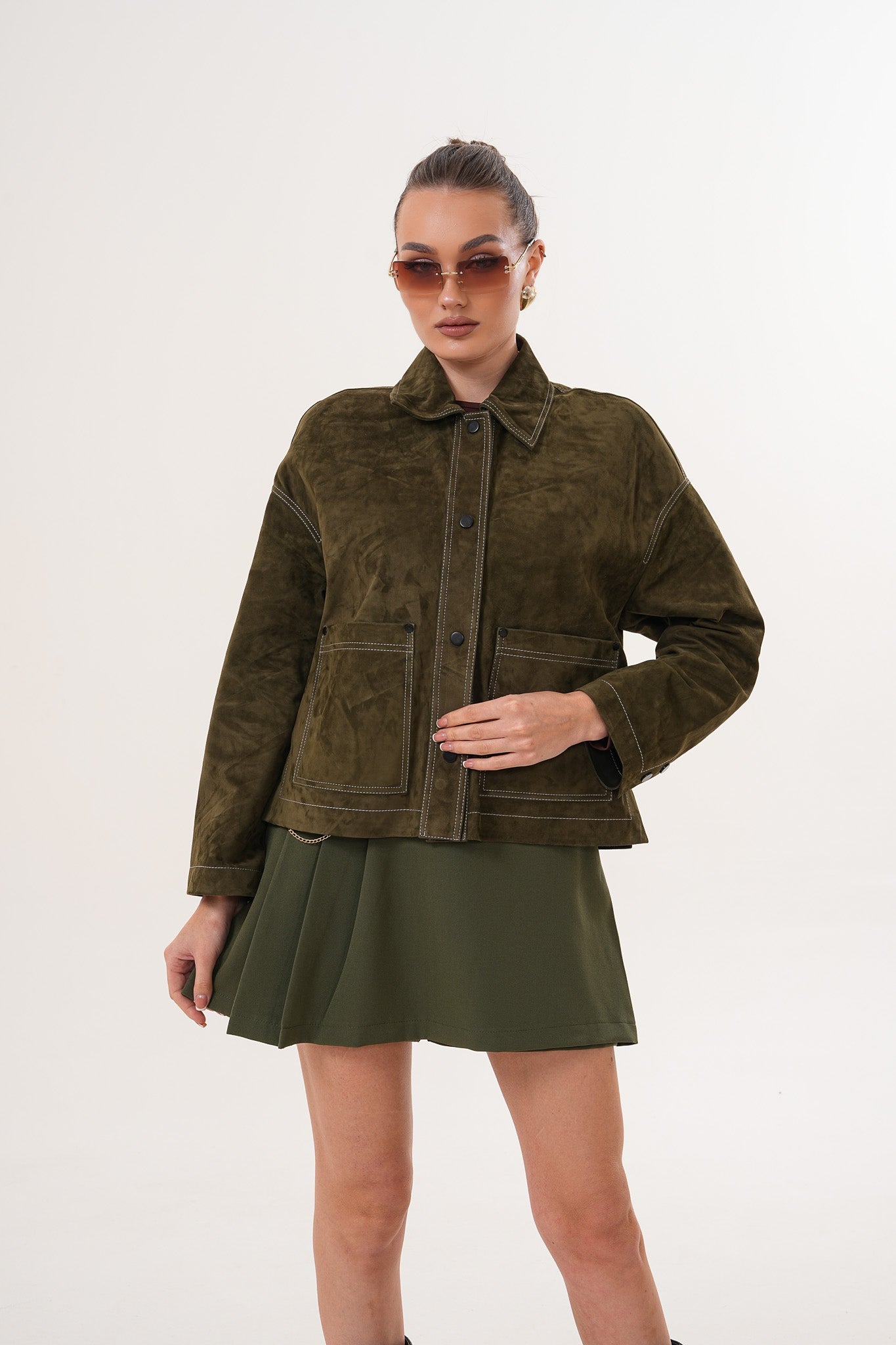 The Solviera Reversible Olive Suede Leather Jacket - Vinci Leather
