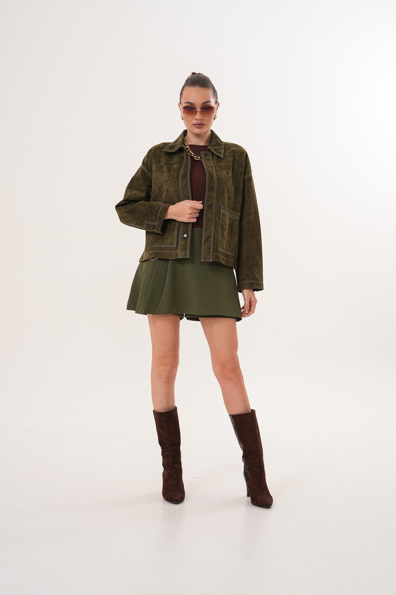 The Solviera Reversible Olive Suede Leather Jacket - Vinci Leather