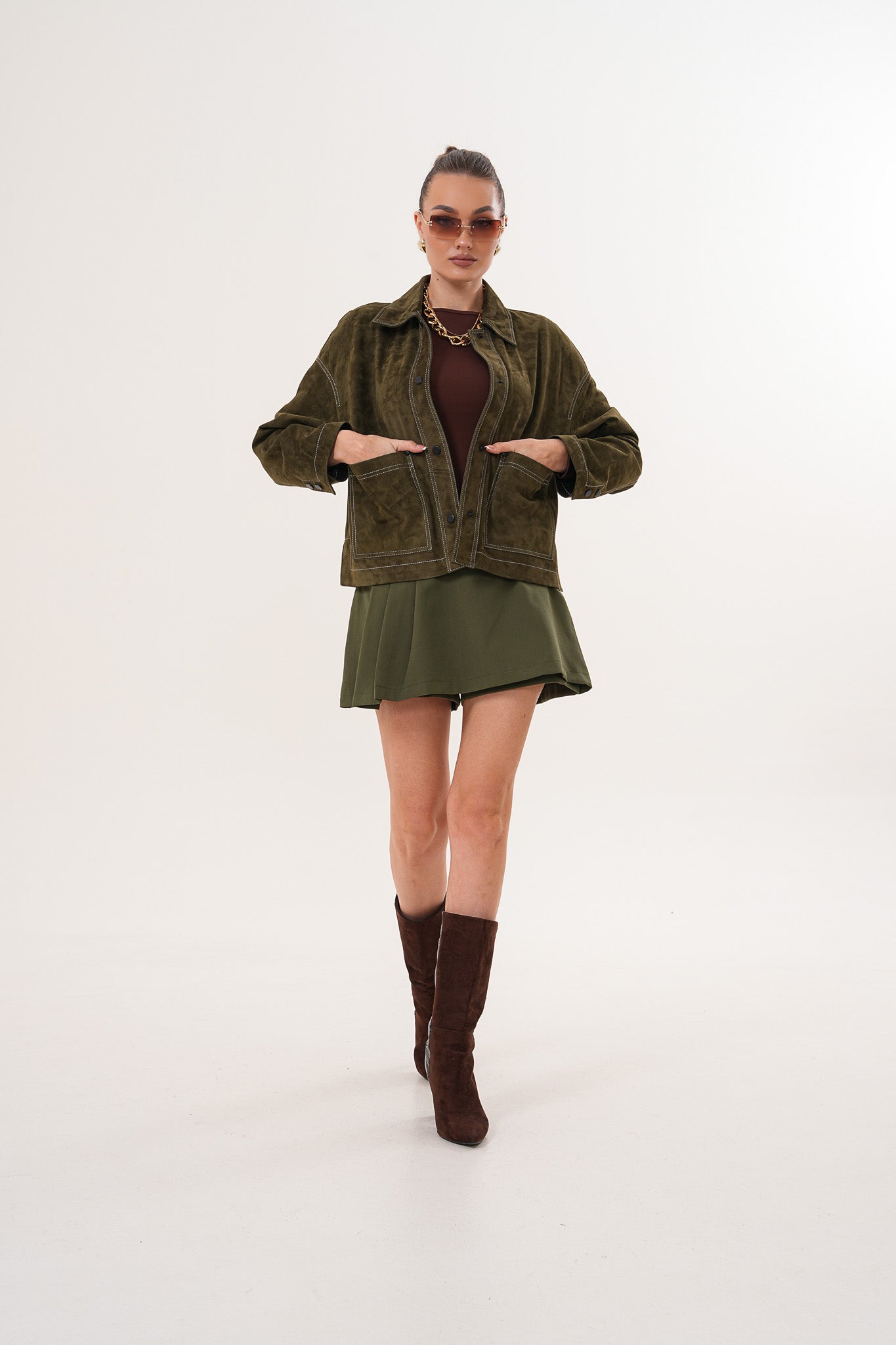 The Solviera Reversible Olive Suede Leather Jacket - Vinci Leather