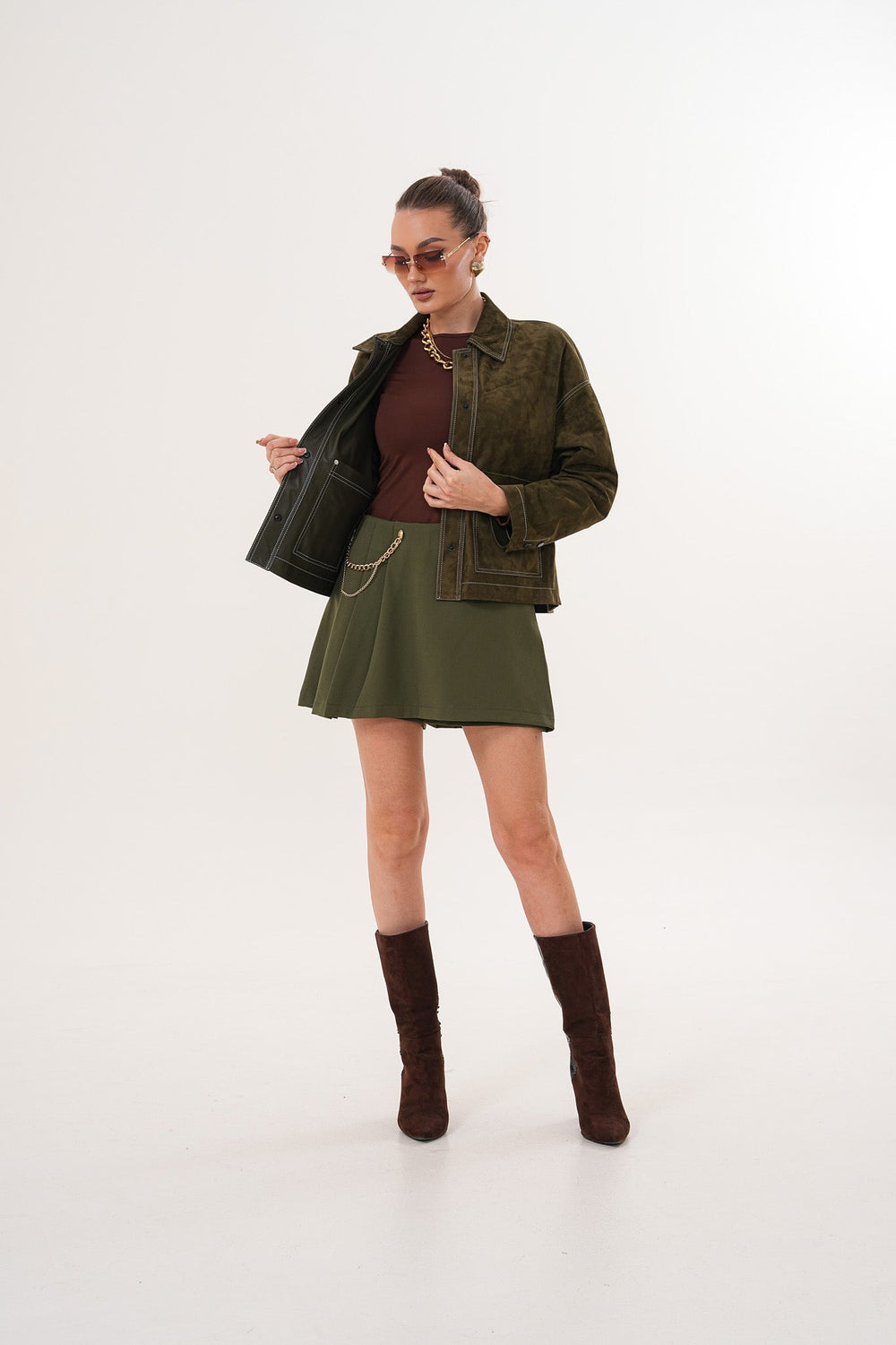 The Solviera Reversible Olive Suede Leather Jacket - Vinci Leather