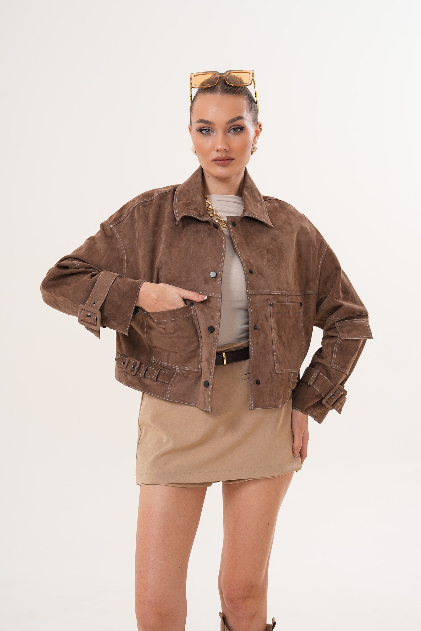 The Velmira Reversible Brown Suede Leather Jacket - Vinci Leather