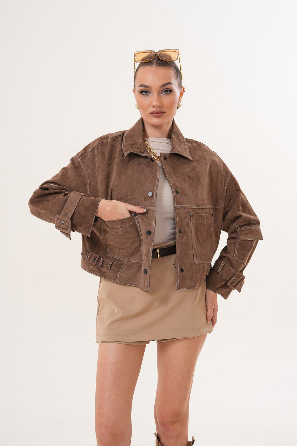 The Velmira Reversible Brown Suede Leather Jacket - Vinci Leather