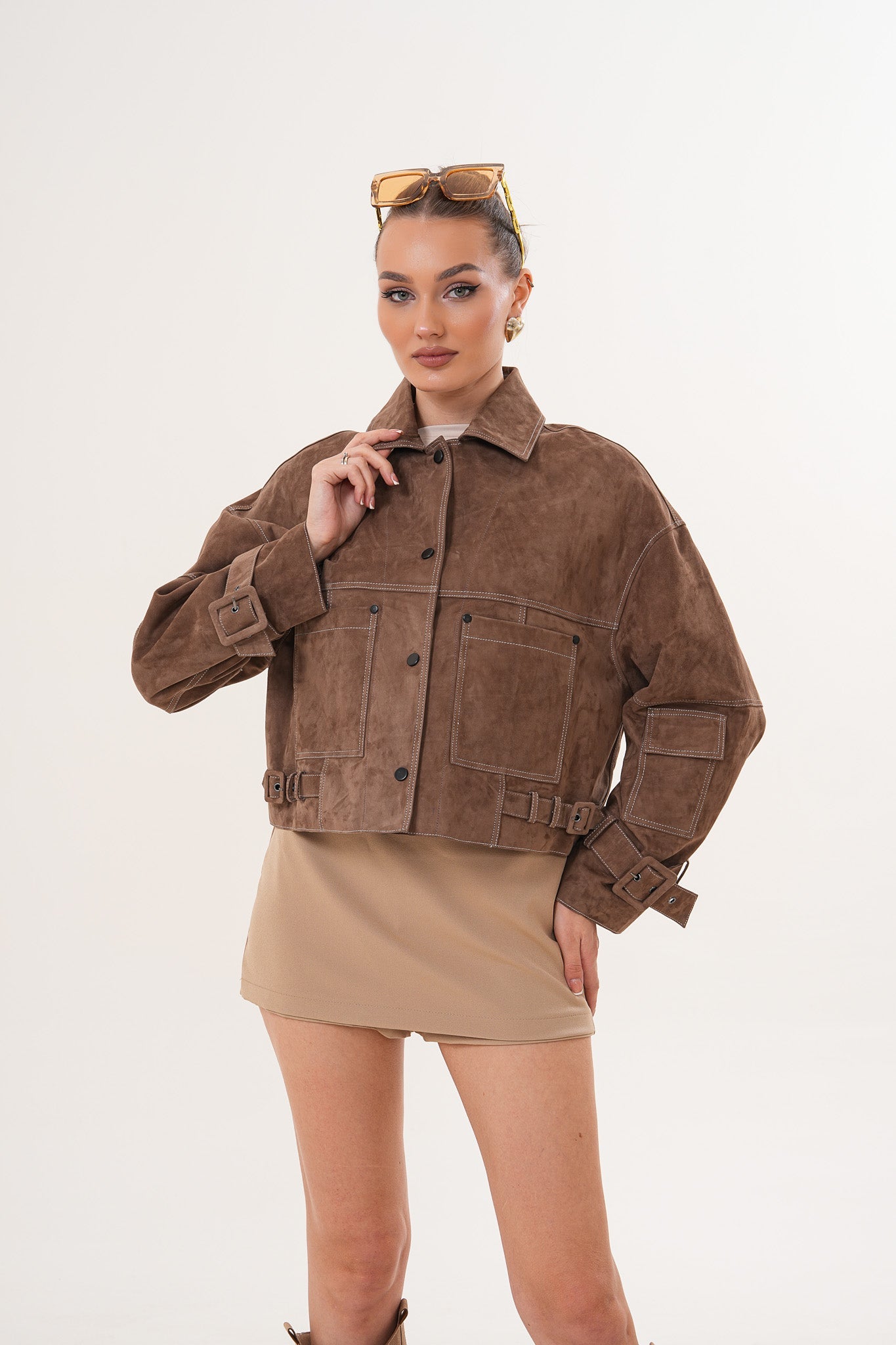 The Velmira Reversible Brown Suede Leather Jacket - Vinci Leather