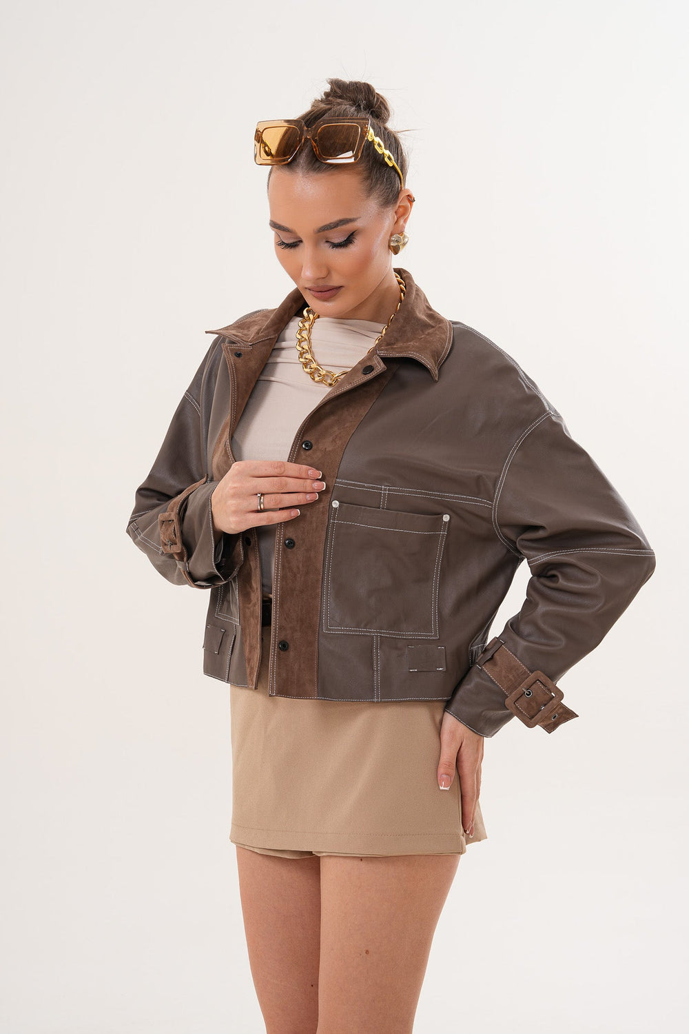 The Velmira Reversible Brown Suede Leather Jacket - Vinci Leather