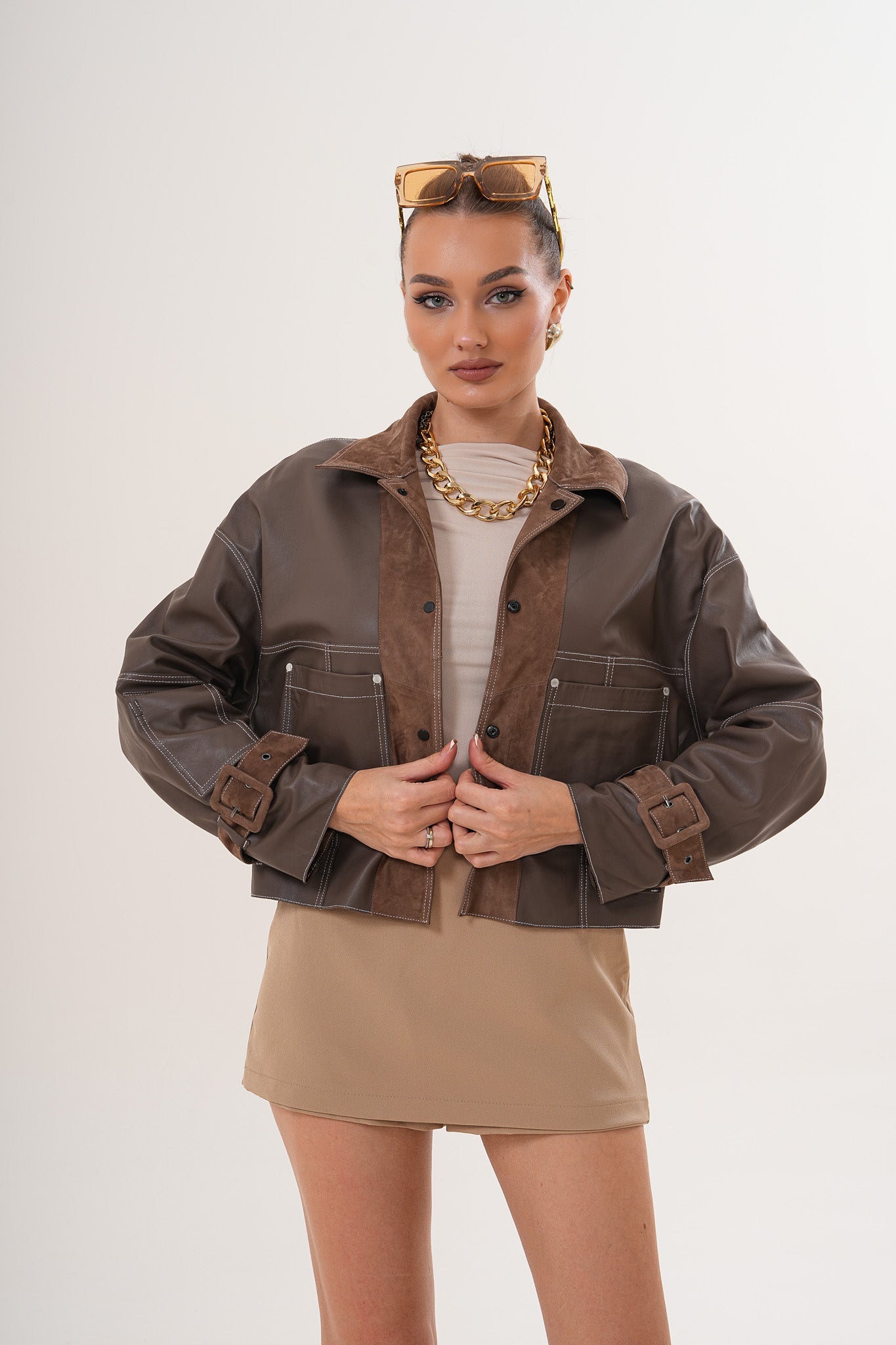 The Velmira Reversible Brown Suede Leather Jacket - Vinci Leather