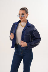 The Velmira Reversible Navy Blue Suede Leather Jacket - Vinci Leather