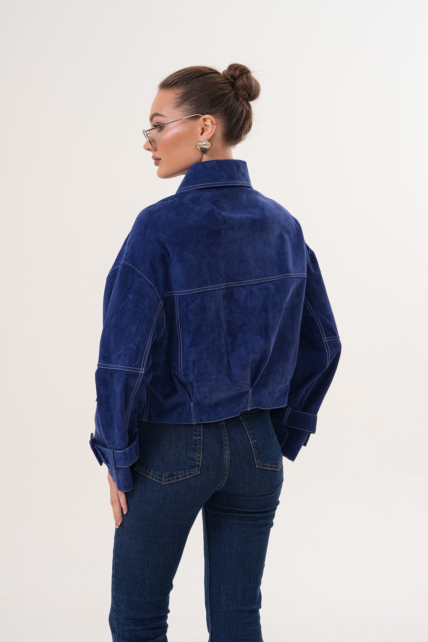 The Velmira Reversible Navy Blue Suede Leather Jacket - Vinci Leather