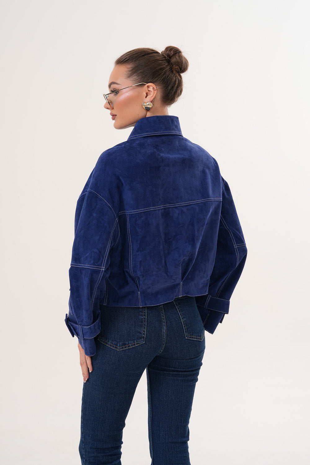 The Velmira Reversible Navy Blue Suede Leather Jacket - Vinci Leather