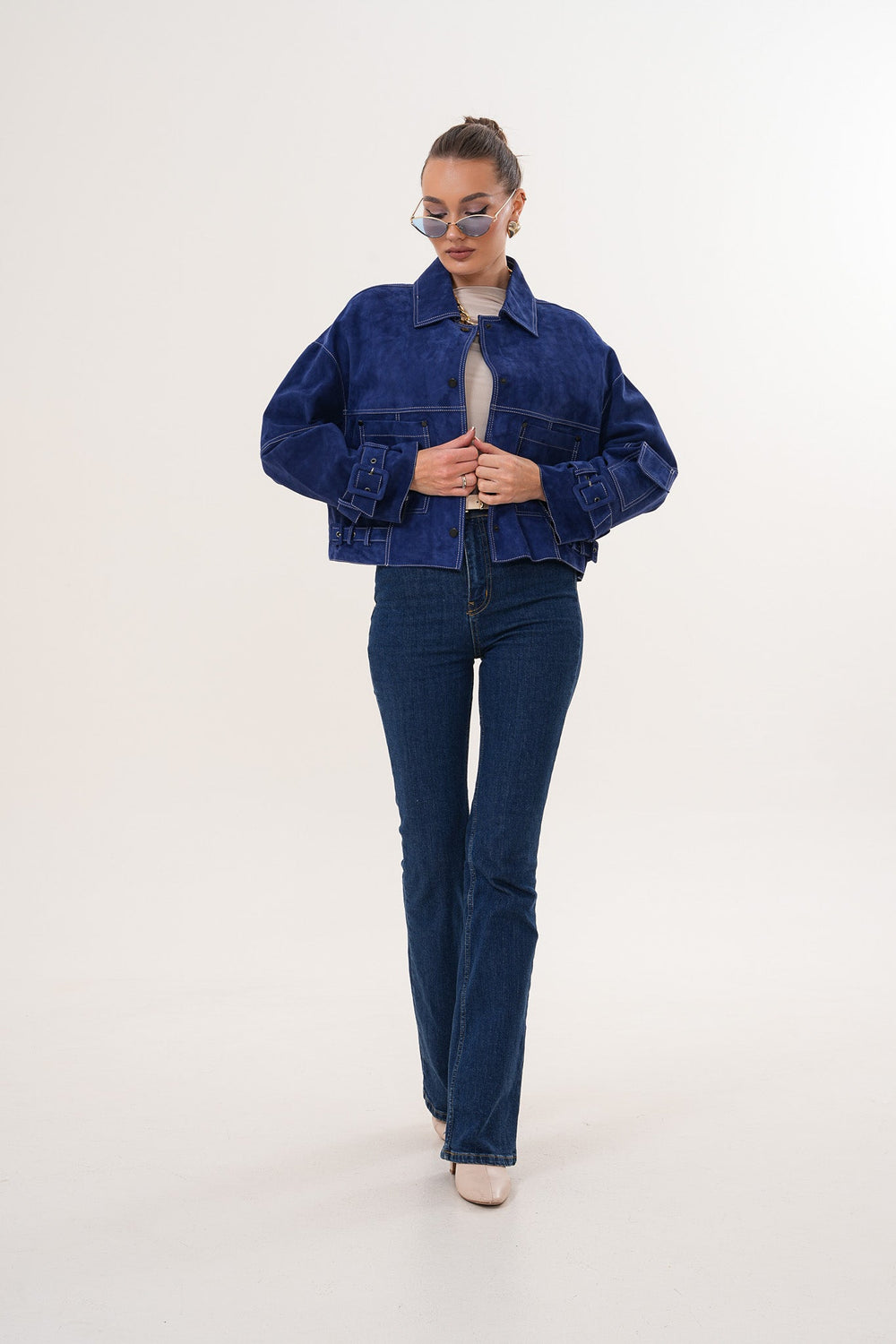 The Velmira Reversible Navy Blue Suede Leather Jacket - Vinci Leather