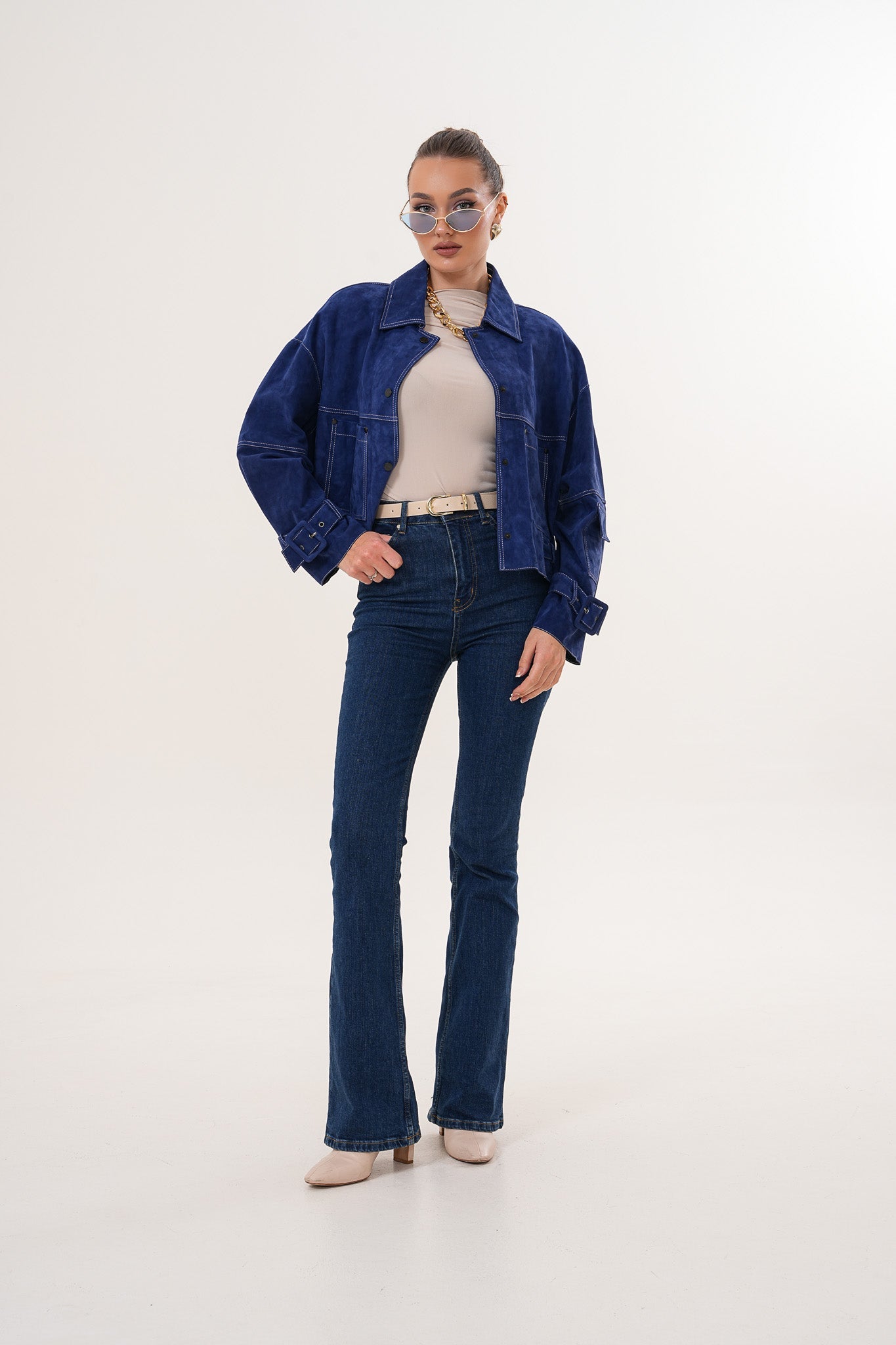 The Velmira Reversible Navy Blue Suede Leather Jacket - Vinci Leather