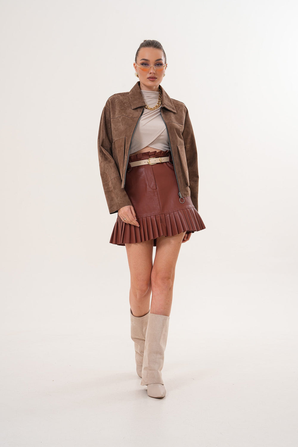 Elvoria Reversible Leather Jacket – Taupe \/ Suede Brown - Vinci Leather