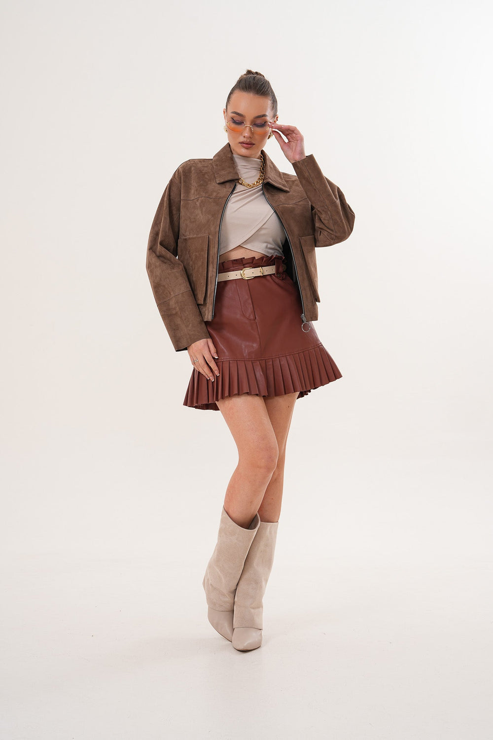 Elvoria Reversible Leather Jacket – Taupe \/ Suede Brown - Vinci Leather