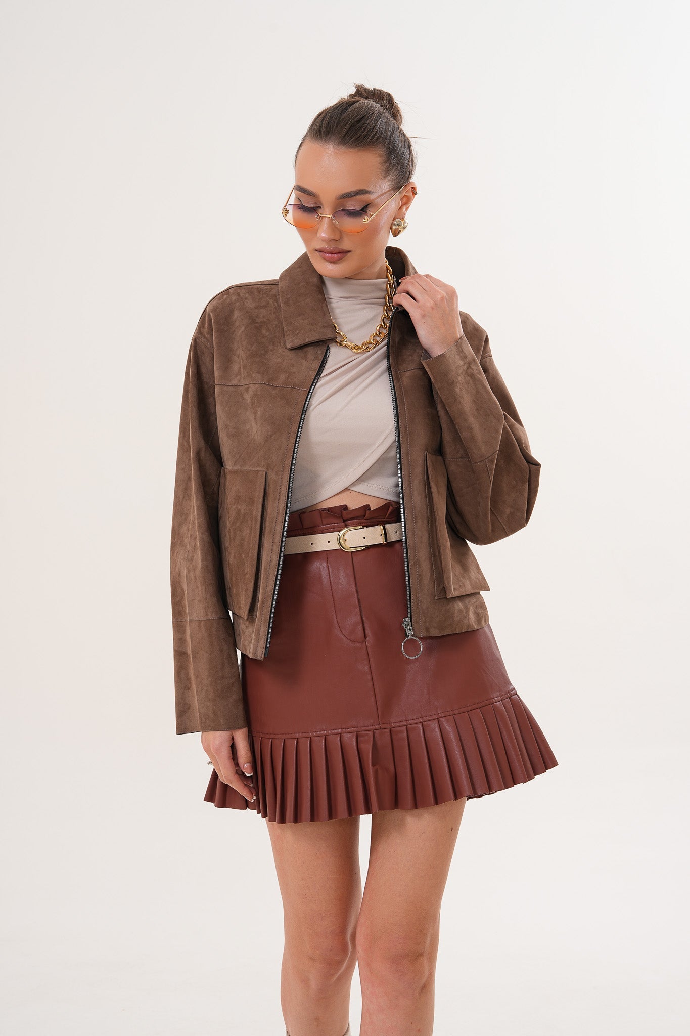 Elvoria Reversible Leather Jacket – Taupe \/ Suede Brown - Vinci Leather