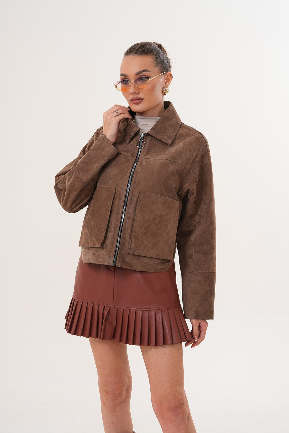 Elvoria Reversible Leather Jacket – Taupe \/ Suede Brown - Vinci Leather