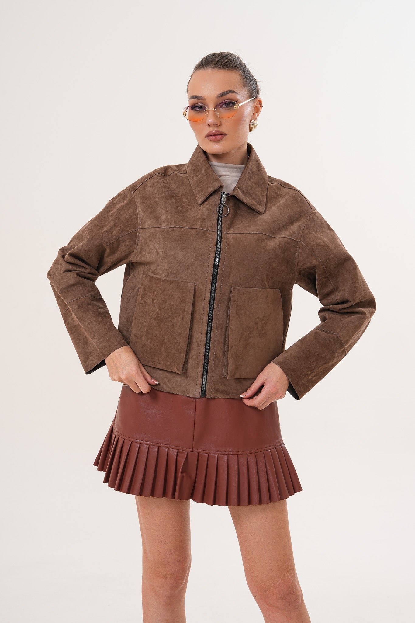 Elvoria Reversible Leather Jacket – Taupe \/ Suede Brown - Vinci Leather