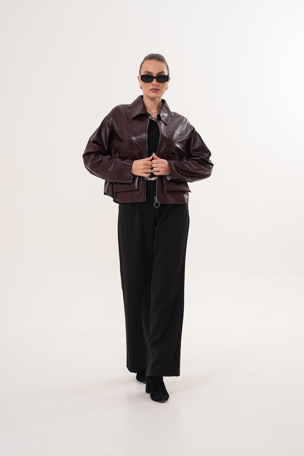 The Elvoria Reversible Burgundy Leather Jacket - Vinci Leather