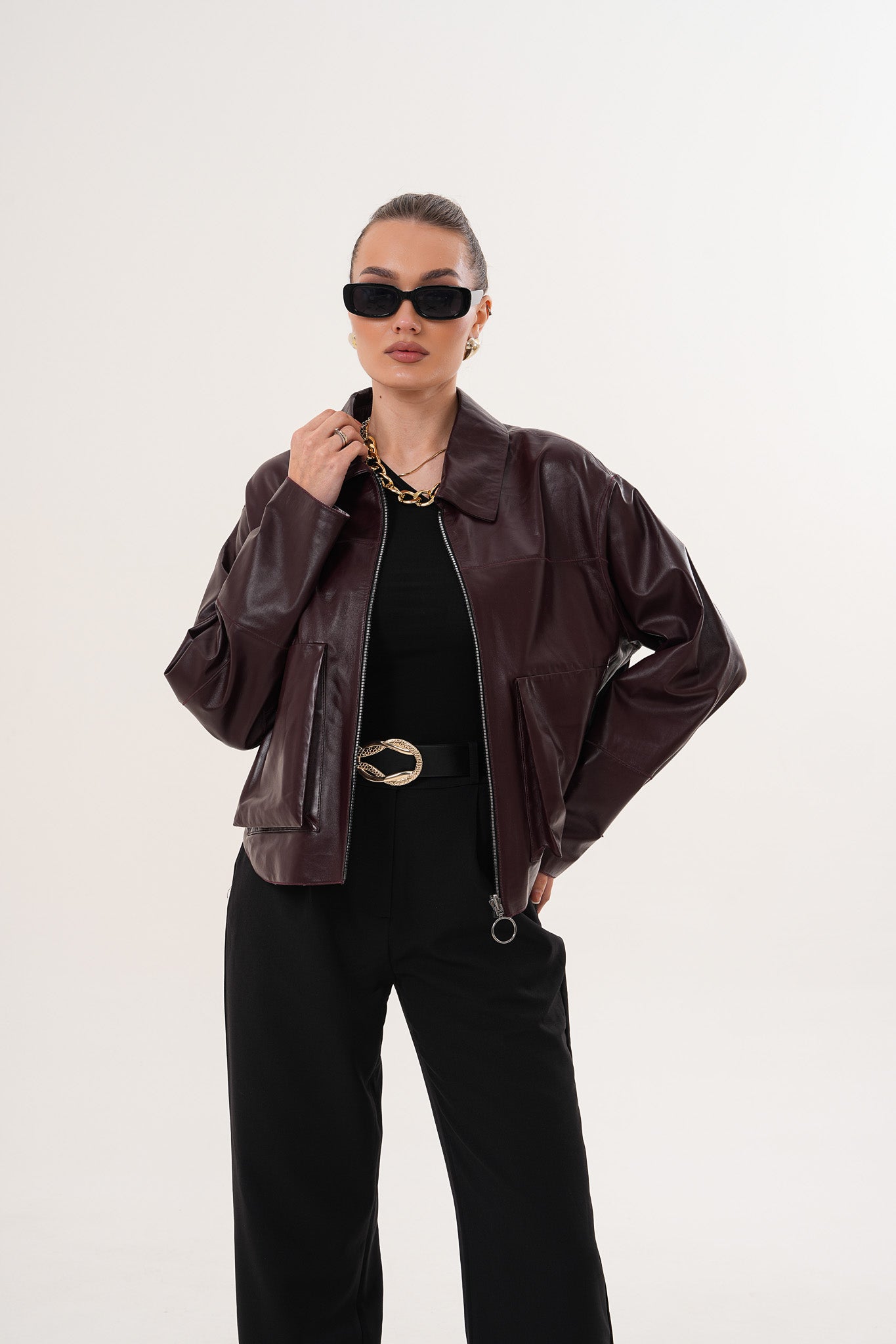 The Elvoria Reversible Burgundy Leather Jacket - Vinci Leather