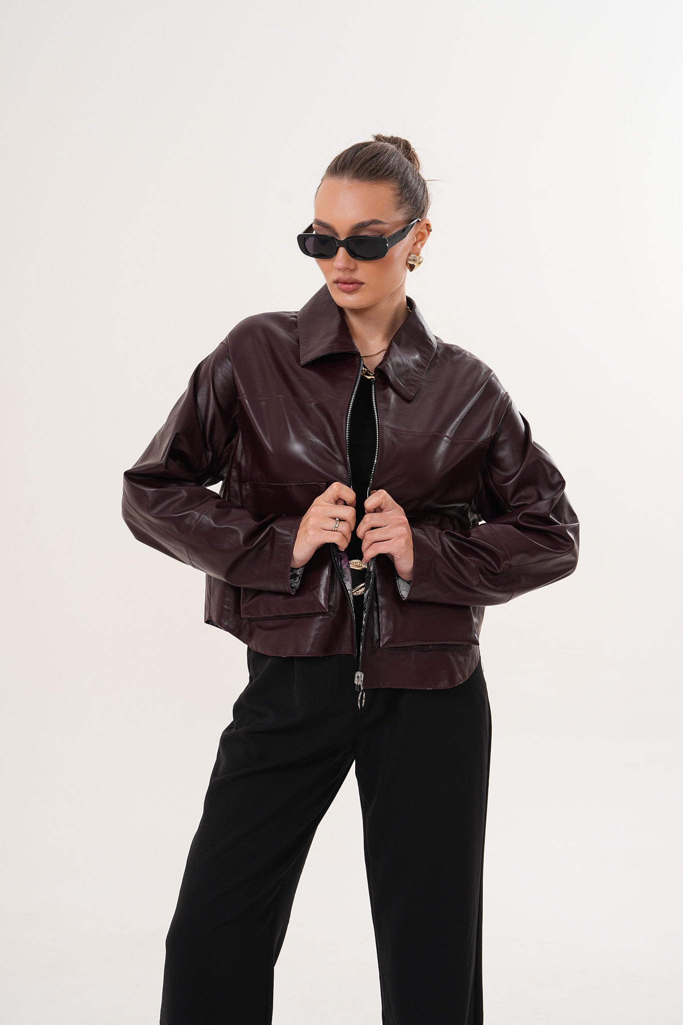The Elvoria Reversible Burgundy Leather Jacket - Vinci Leather