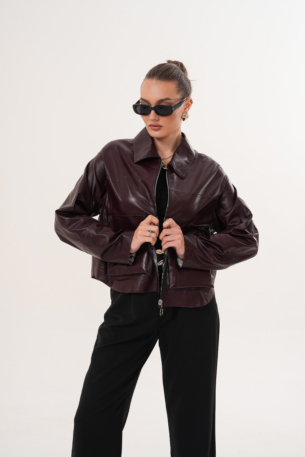 The Elvoria Reversible Burgundy Leather Jacket - Vinci Leather