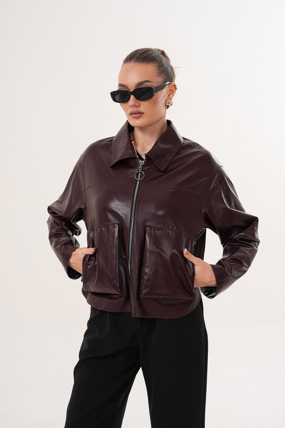 The Elvoria Reversible Burgundy Leather Jacket - Vinci Leather