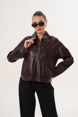 The Elvoria Reversible Burgundy Leather Jacket - Vinci Leather