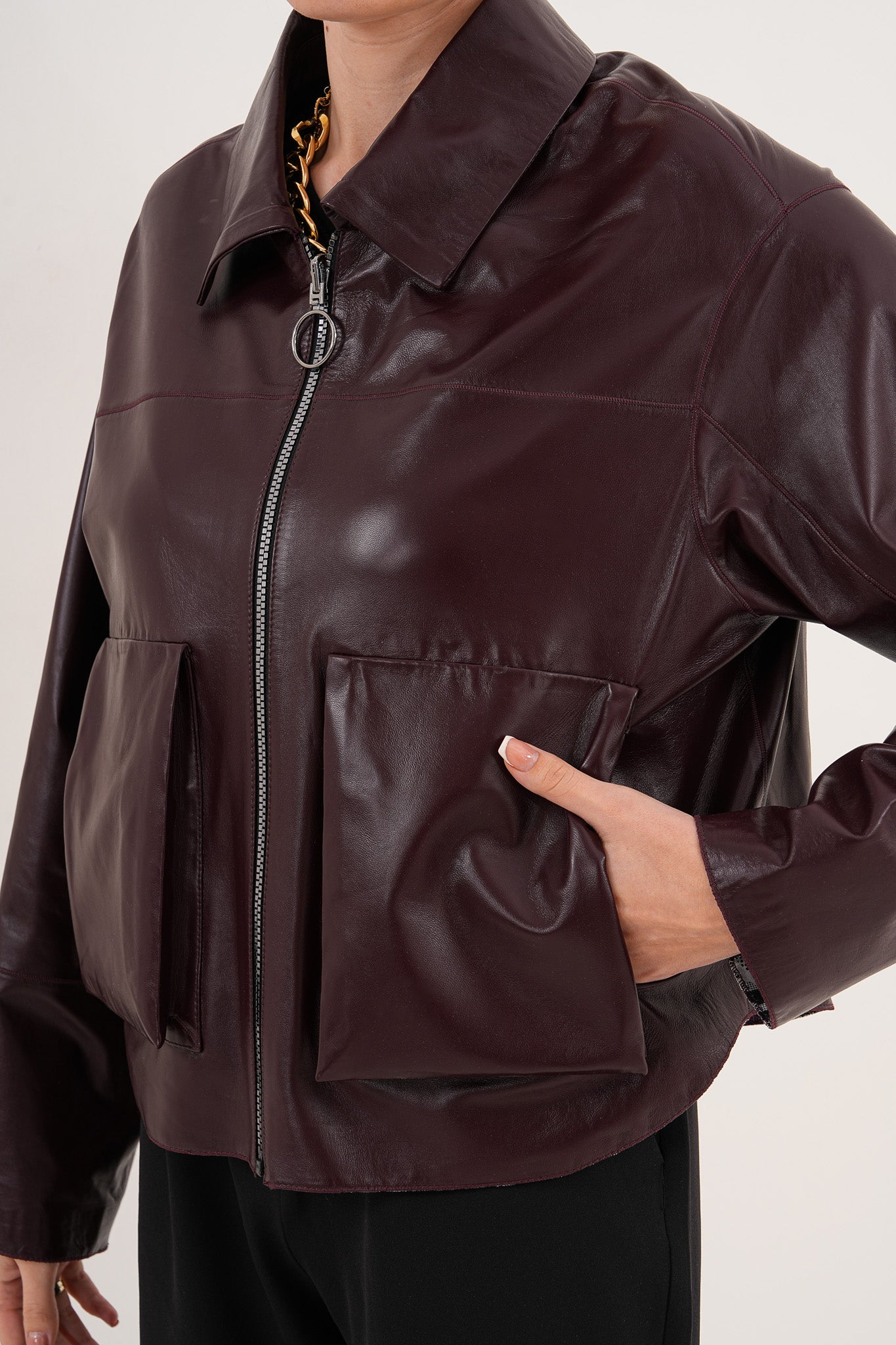 The Elvoria Reversible Burgundy Leather Jacket - Vinci Leather