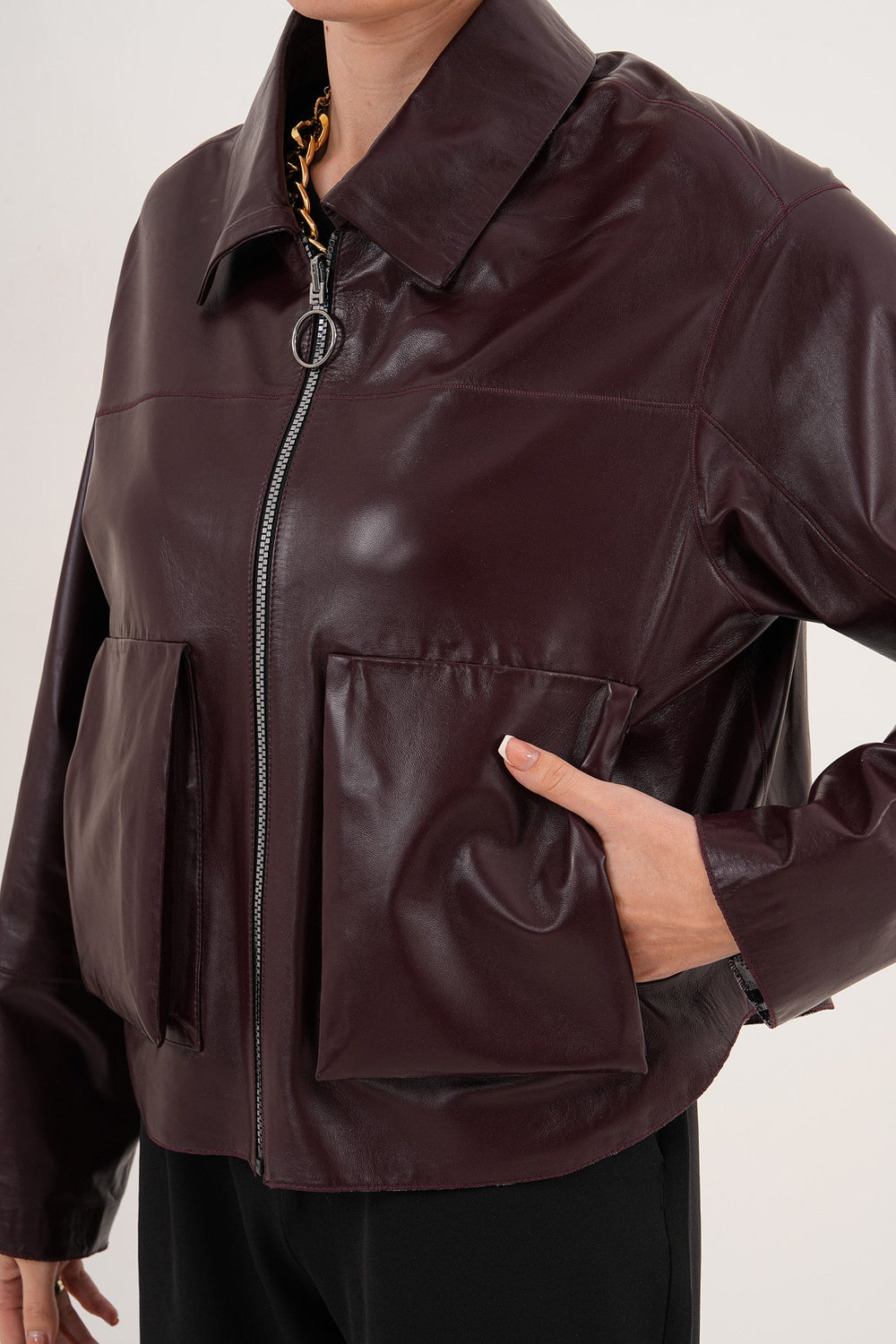 The Elvoria Reversible Burgundy Leather Jacket - Vinci Leather