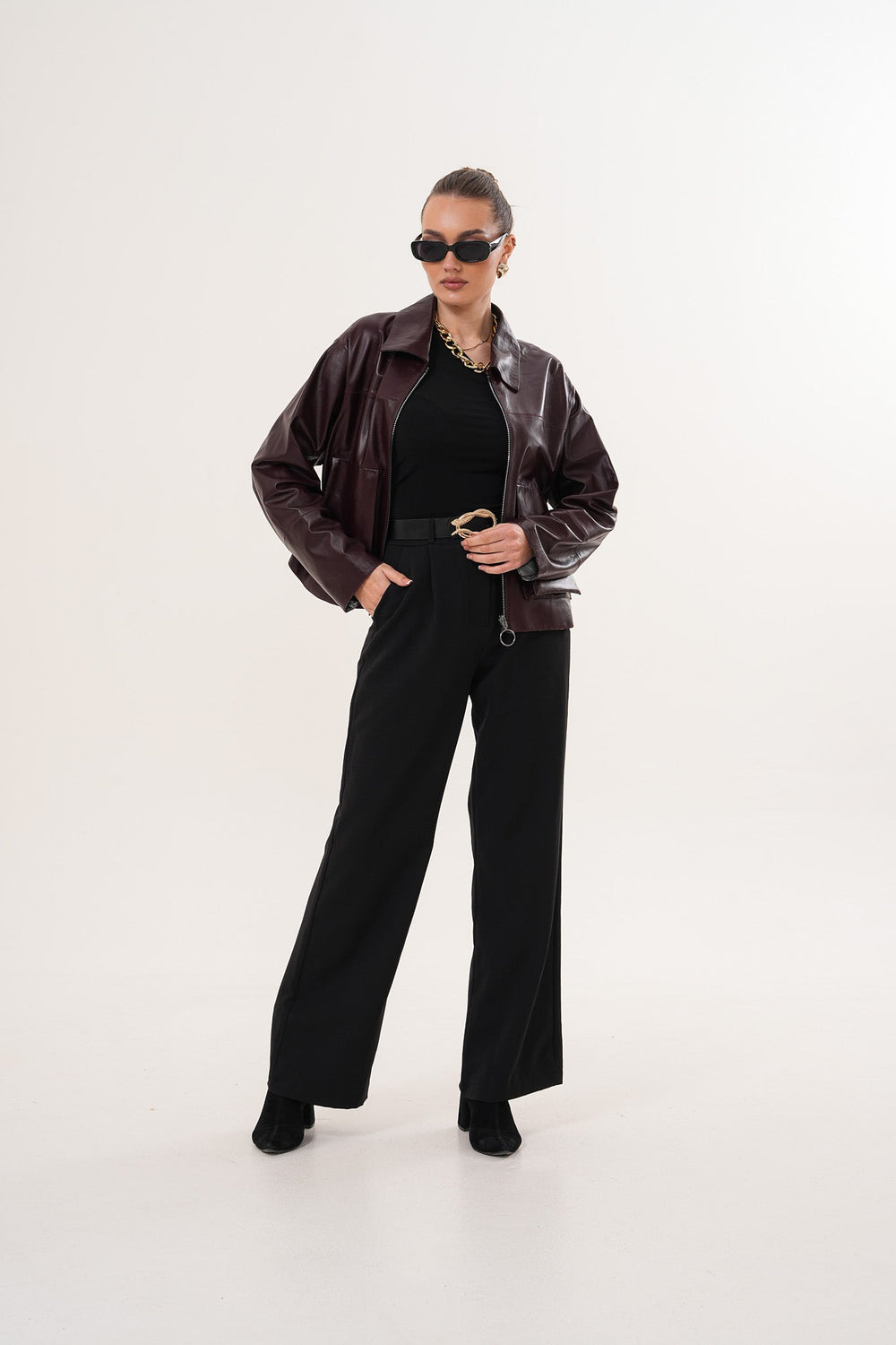The Elvoria Reversible Burgundy Leather Jacket - Vinci Leather