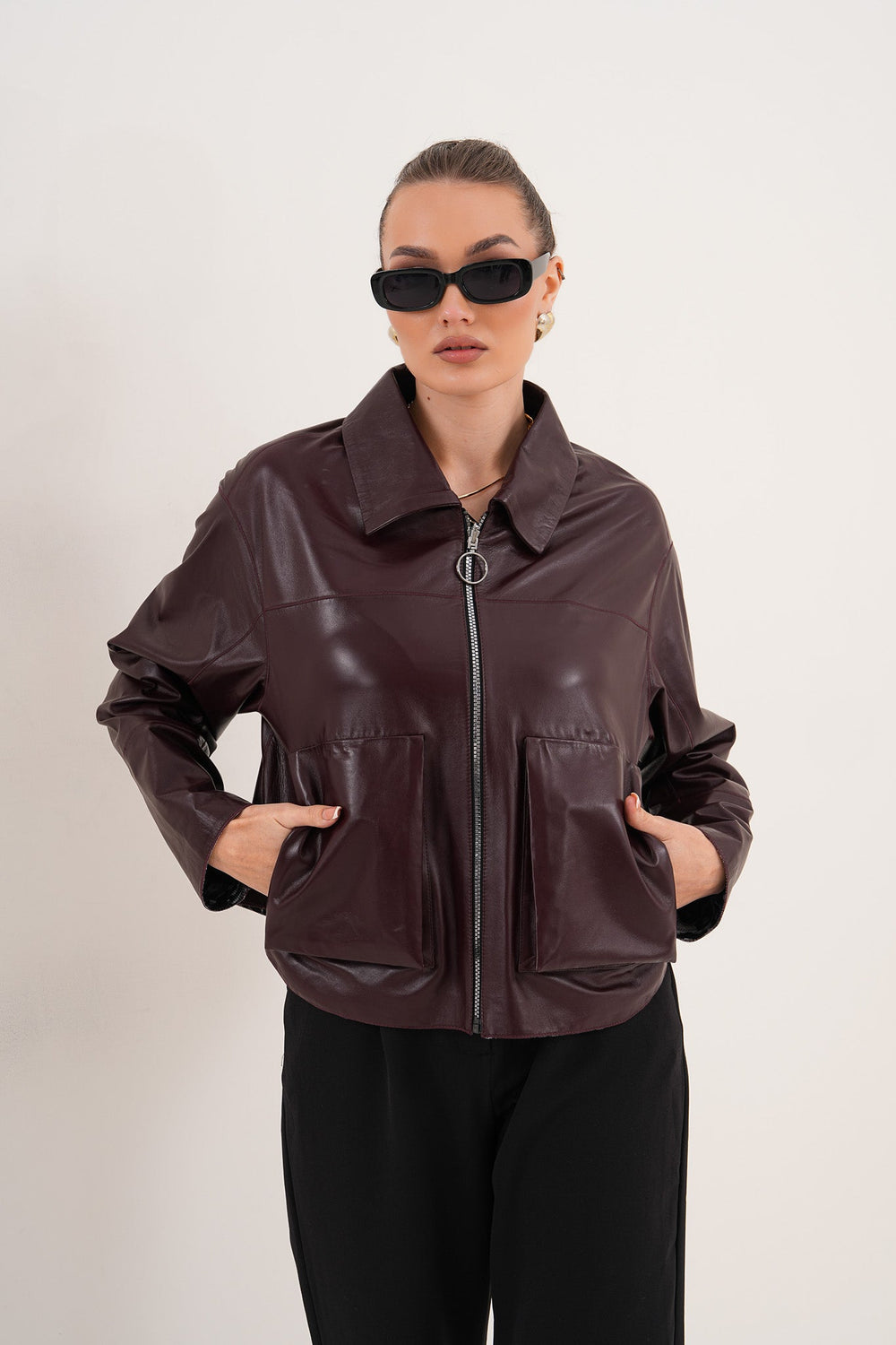 The Elvoria Reversible Burgundy Leather Jacket - Vinci Leather