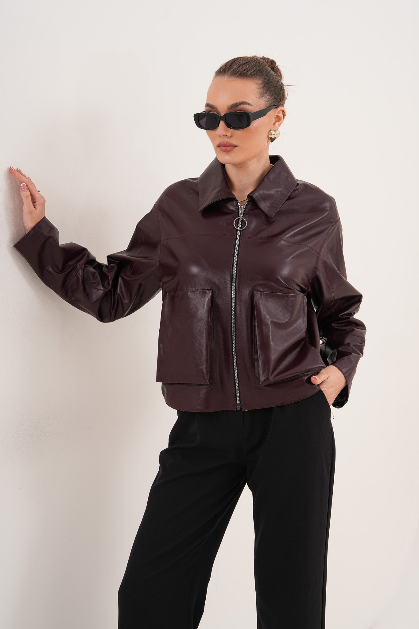 The Elvoria Reversible Burgundy Leather Jacket - Vinci Leather