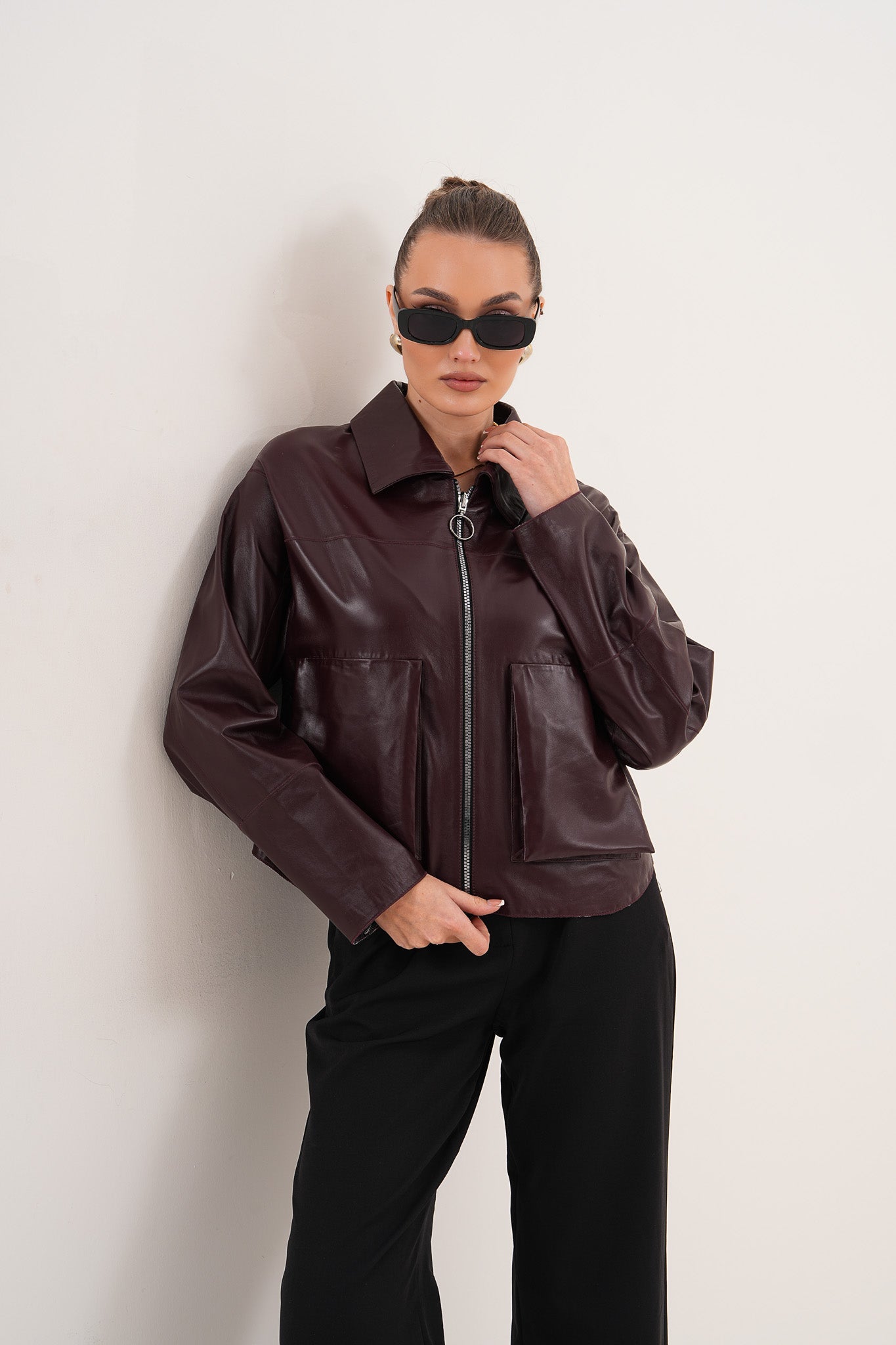 The Elvoria Reversible Burgundy Leather Jacket - Vinci Leather